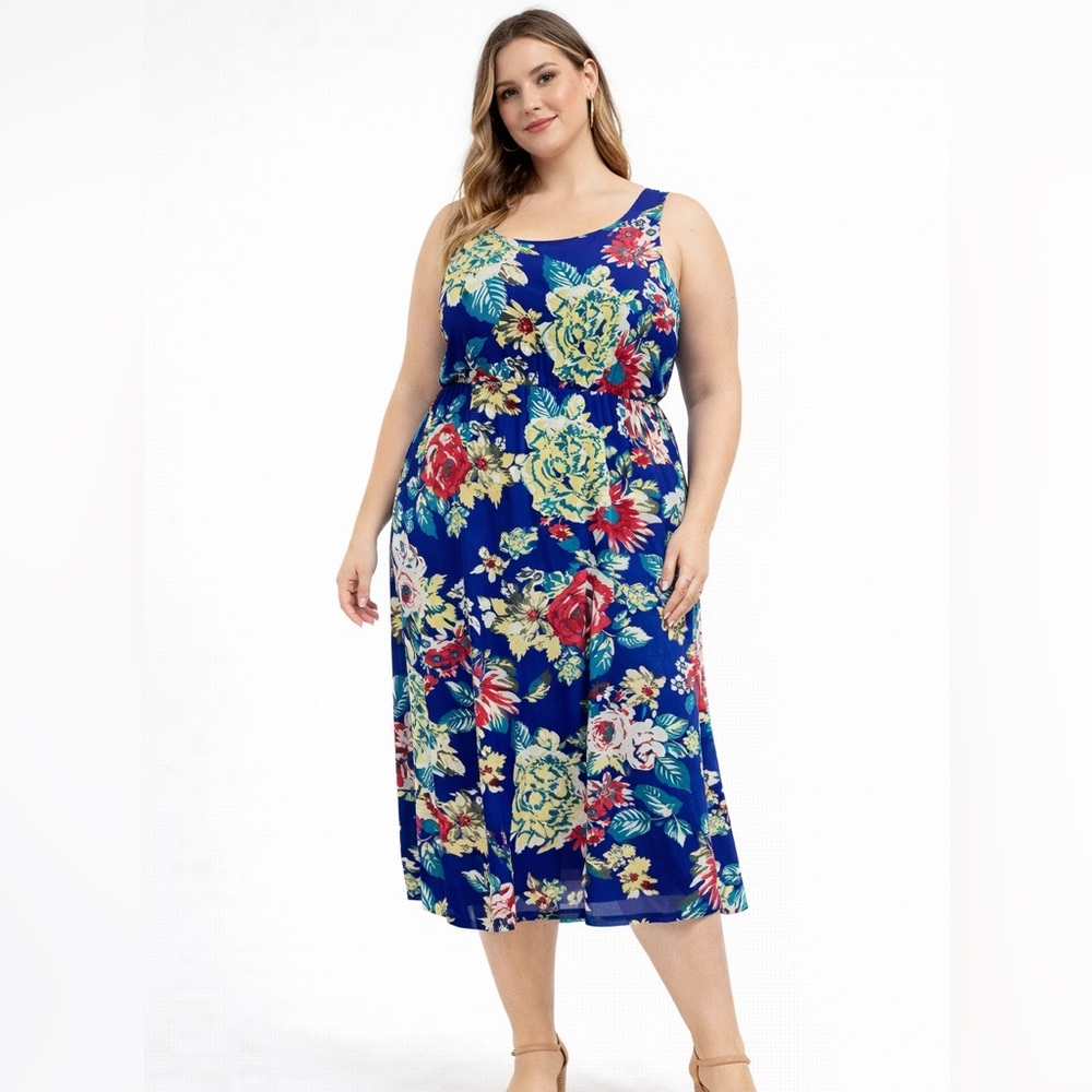 Forever 21 Blue‎ Pink Scoop Neck Maxi Dress 2X